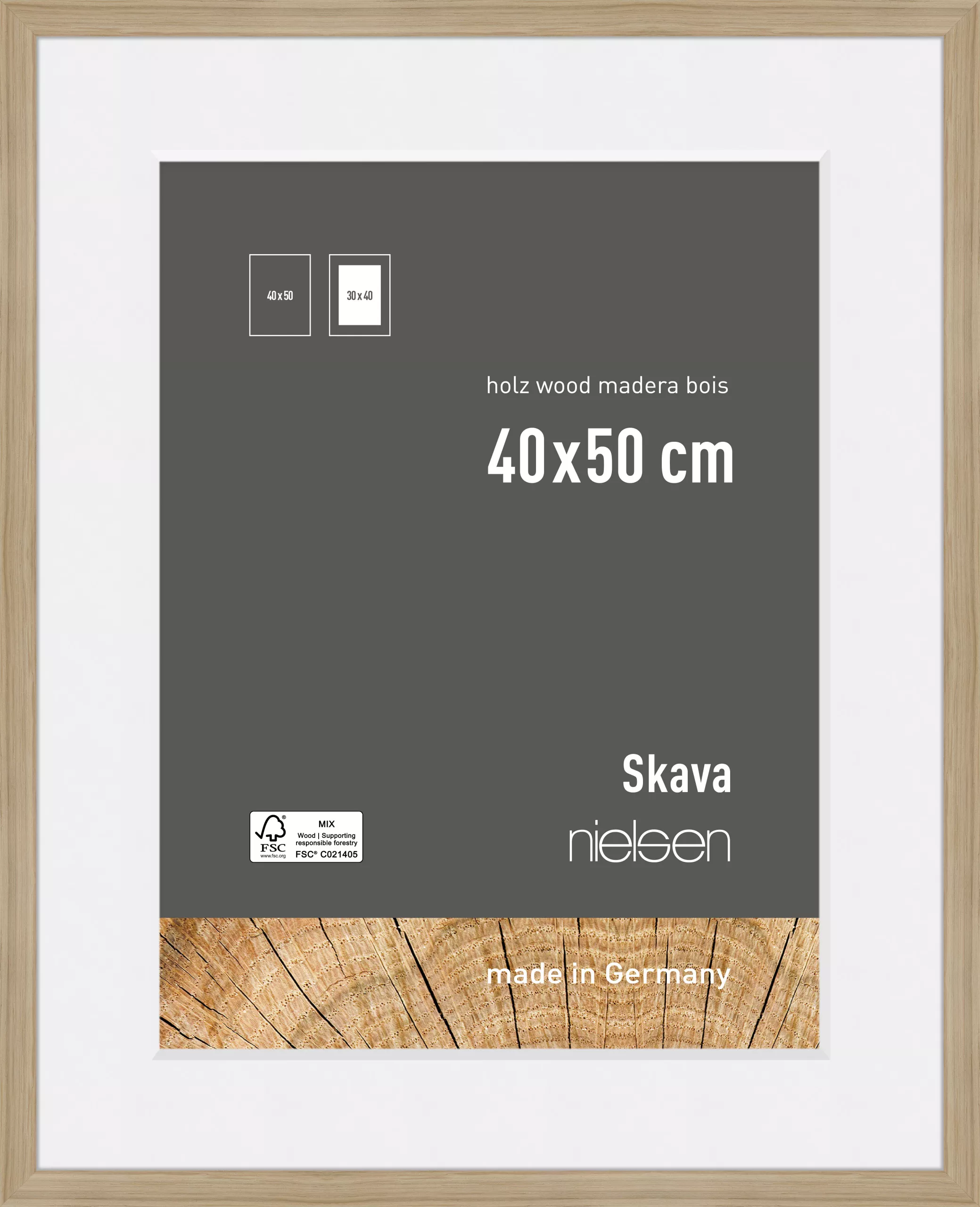 Holz Bilderrahmen Skava Eiche, 40,0 x 50,0cm - mit Passepartout 30x40cm