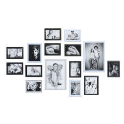 Bilderwand Family mit 15 Kunststoffrahmen in Schwarz/Weiß/Silber